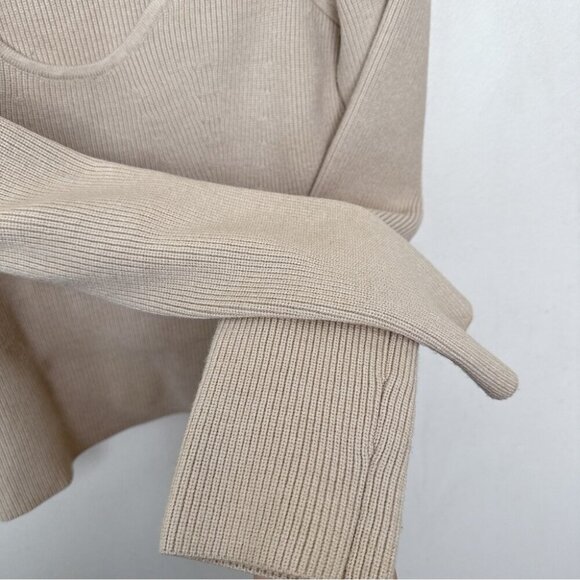 Zara Womens Large Square Neck Ribbed Wool Sweater In Tan Color - Picture 9 of 14